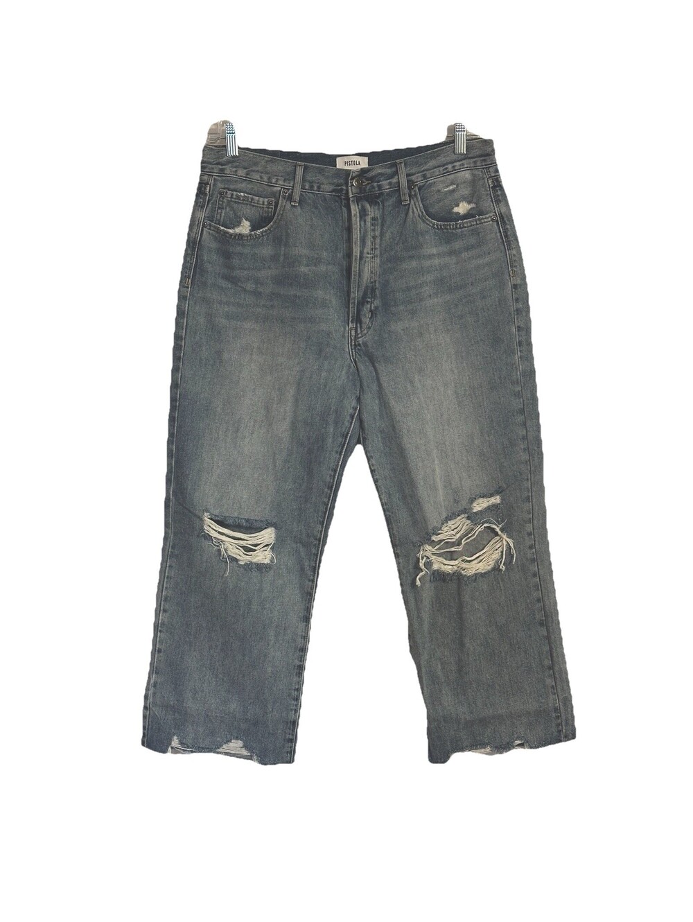 PISTOLA Women’s 32 Cassie Super High Rise Ripped Straight Leg Crop Jeans